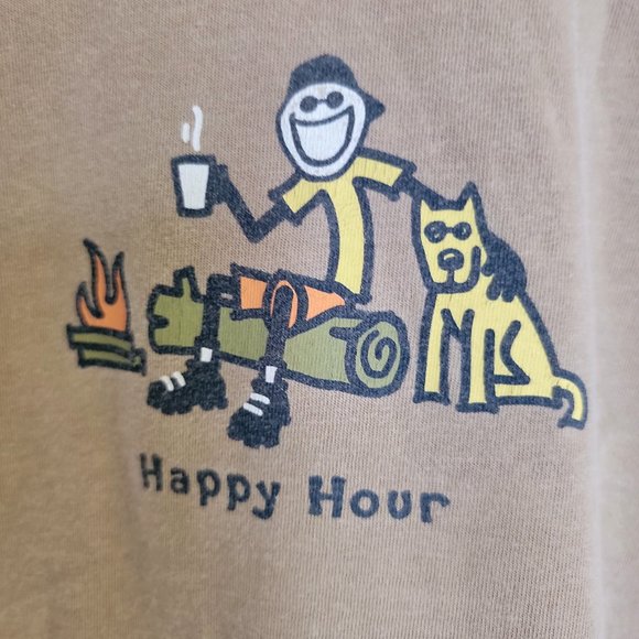 Life is Good Happy Hour Campfire Dog Smiley Jake Hot Drink SS M - Picture 8 of 10